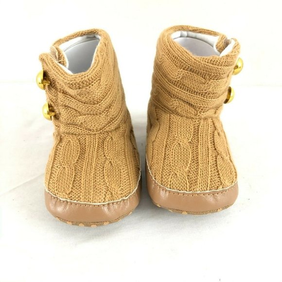 Baby Girls Booties Knit Hook & Loop Beige Soft - Picture 2 of 4